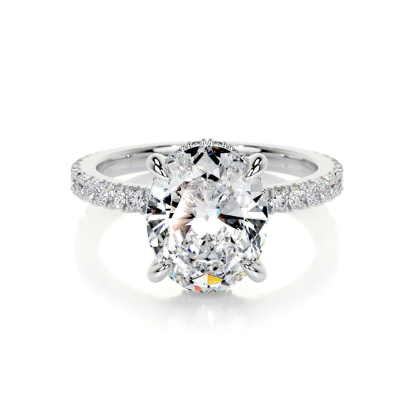 2.0 CT Oval Hidden Halo CVD E/VS2 Diamond Engagement Ring