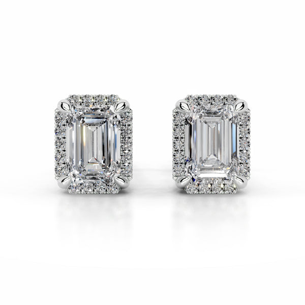 Ophelia Lab Grown Diamond Halo Earrings   (2.30 Carat) -14K White Gold (RTS)