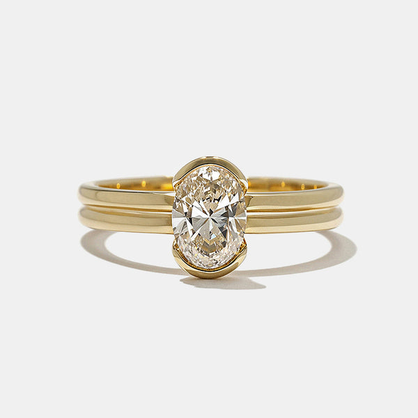 1.0CT-2.0CT Oval Cut Moissanite Half Bezel Diamond Engagement Ring