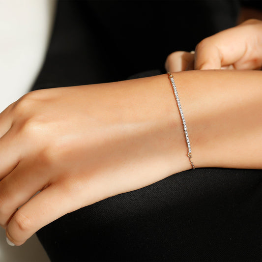 Round Moissanite Diamond Line Bracelet in Solid Gold