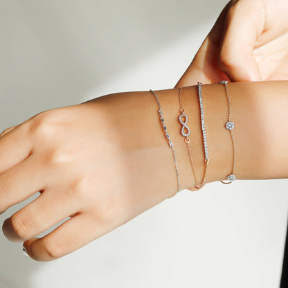 Round Moissanite Diamond Line Bracelet in Solid Gold