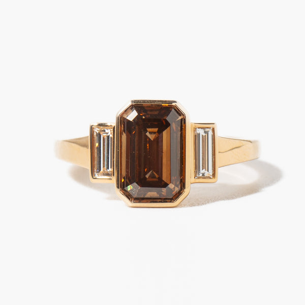 2.0CT-3.0CT Fancy Brown Emerald Cut Diamond Three Stone Engagement Ring