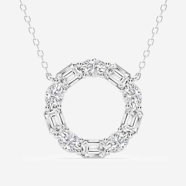 3.0 TCW Emerald & Oval Moissanite Diamond Circle Pendant Necklace