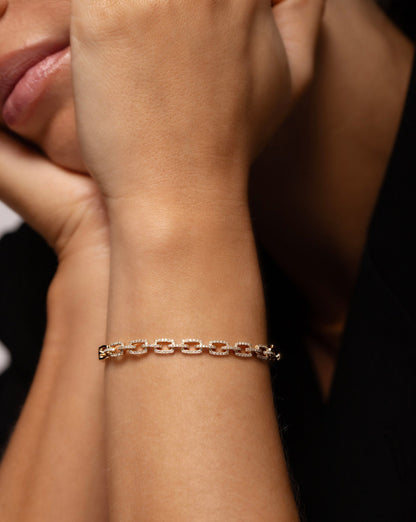 Chain Links Moissanite Diamond Bracelet in 14K Yellow Gold