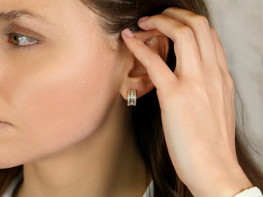 Diamond Baguette Hoop Huggies Earrings