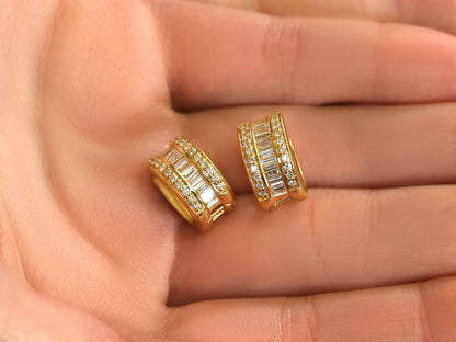 Diamond Baguette Hoop Huggies Earrings