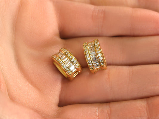 Diamond Baguette Hoop Huggies Earrings