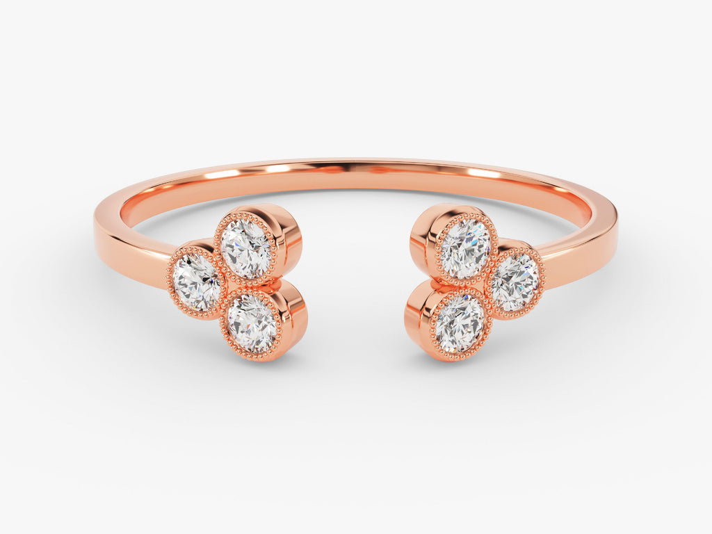 round cut open trio cvd ef/vvs diamond wedding band