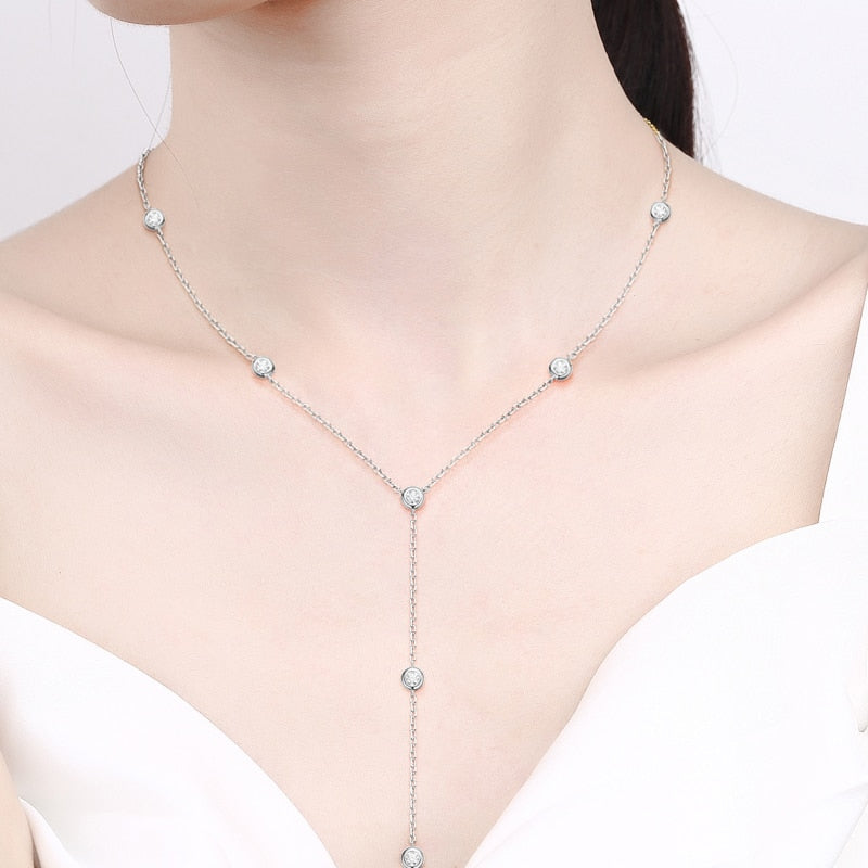0.1 tcw round moissanite diamond bezel lariat necklace