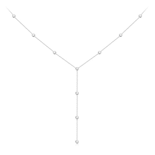 0.1 TCW Round Moissanite Diamond Bezel Lariat Necklace