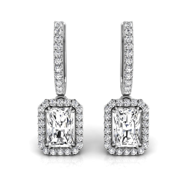 Radiant Cut Halo Diamond Moissanite Hoop Earrings for Her