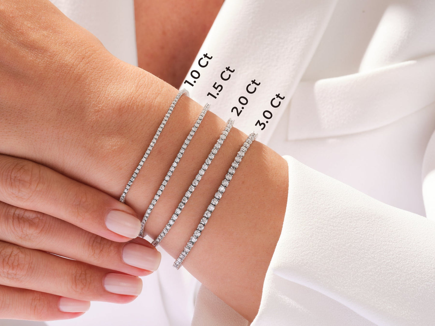 round cut moissanite diamond tennis bracelet in 14k white gold