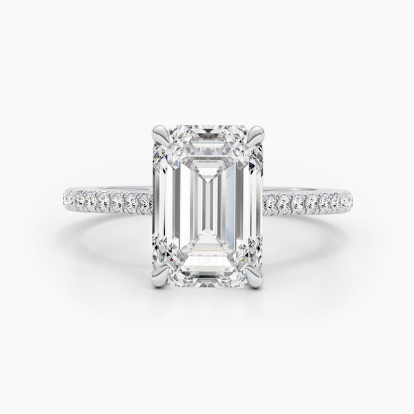 4.5 CT Emerald Hidden Halo CVD G/VS Diamond Engagement Ring