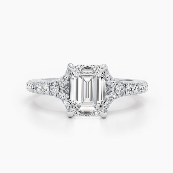 2.1 CT Emerald Solitaire Split Shank CVD G/VS Diamond Engagement Ring