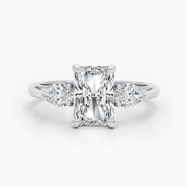 2.62 CT Radiant Three Stone CVD E/VS Diamond Engagement Ring