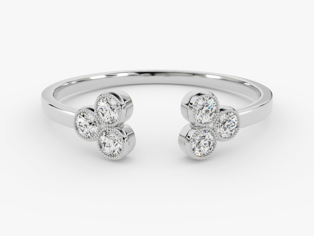 round cut open trio cvd ef/vvs diamond wedding band