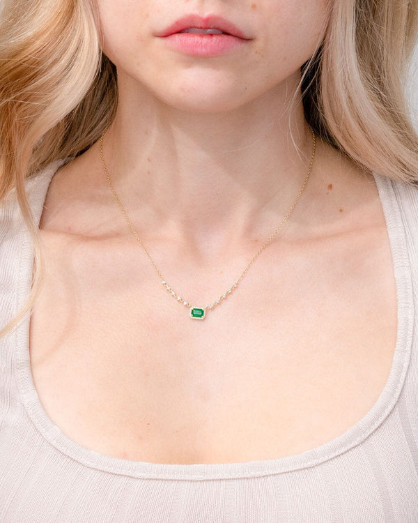Diamond Drip & Halo Emerald Necklace