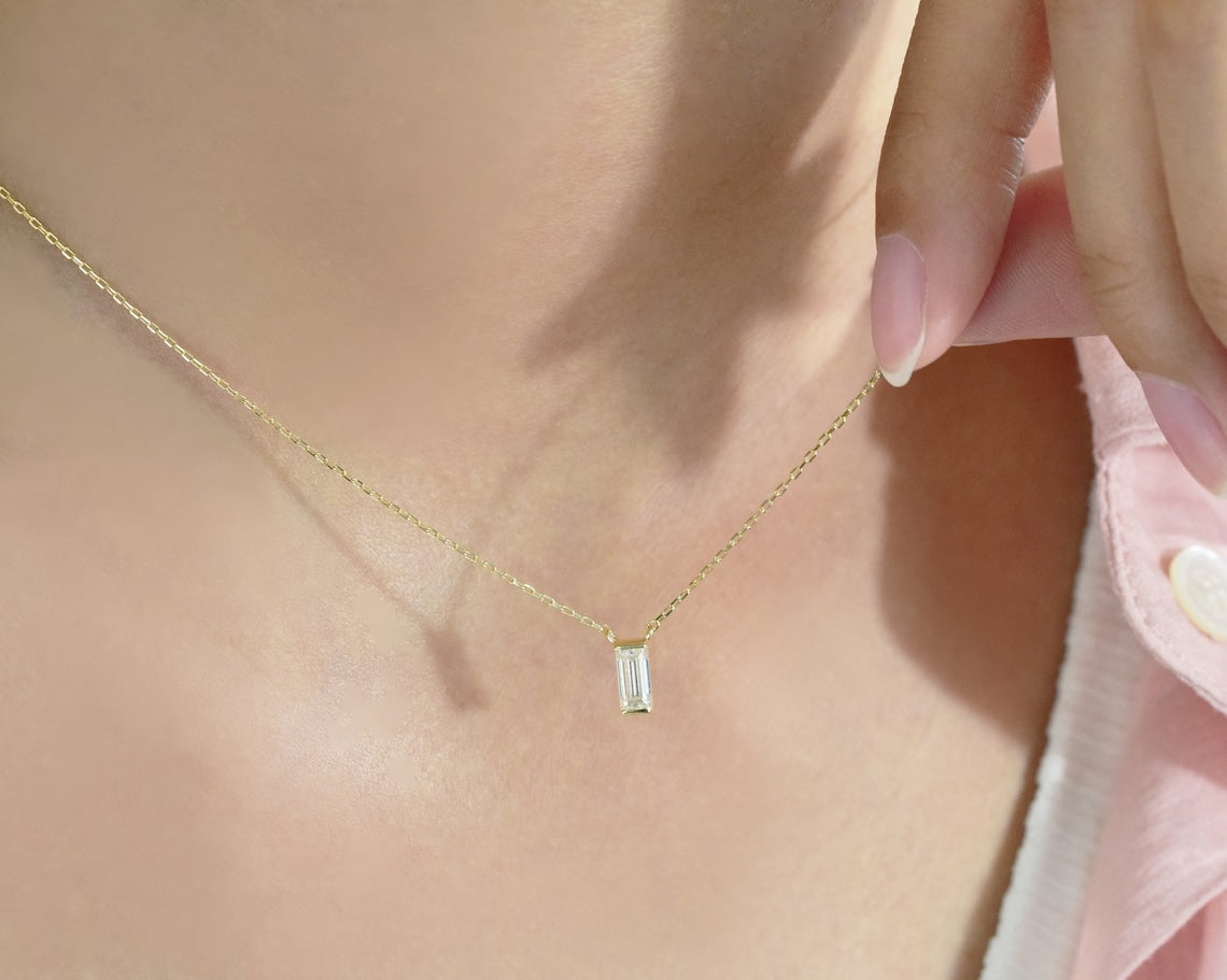 0.10 tcw baguette moissanite diamond solitaire necklace
