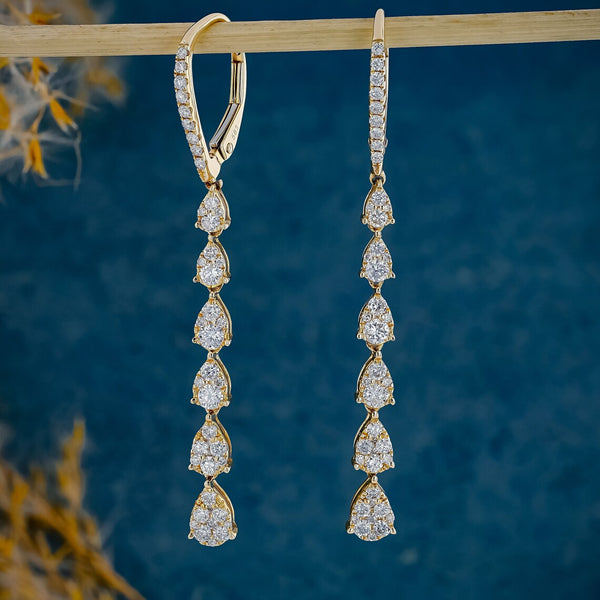 1.0 TCW Round Moissanite Diamond Long Drop Earrings