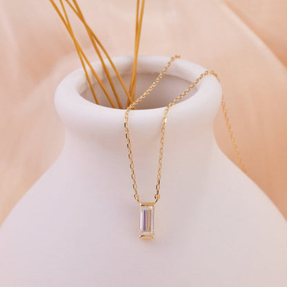 0.10 TCW Baguette Moissanite Diamond Solitaire Necklace