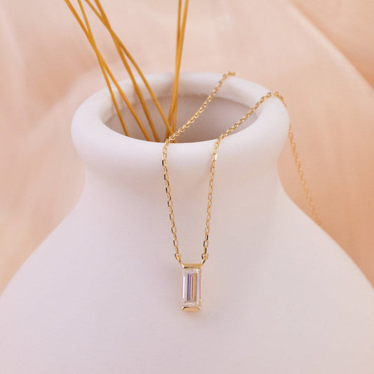 0.10 TCW Baguette Moissanite Diamond Solitaire Necklace