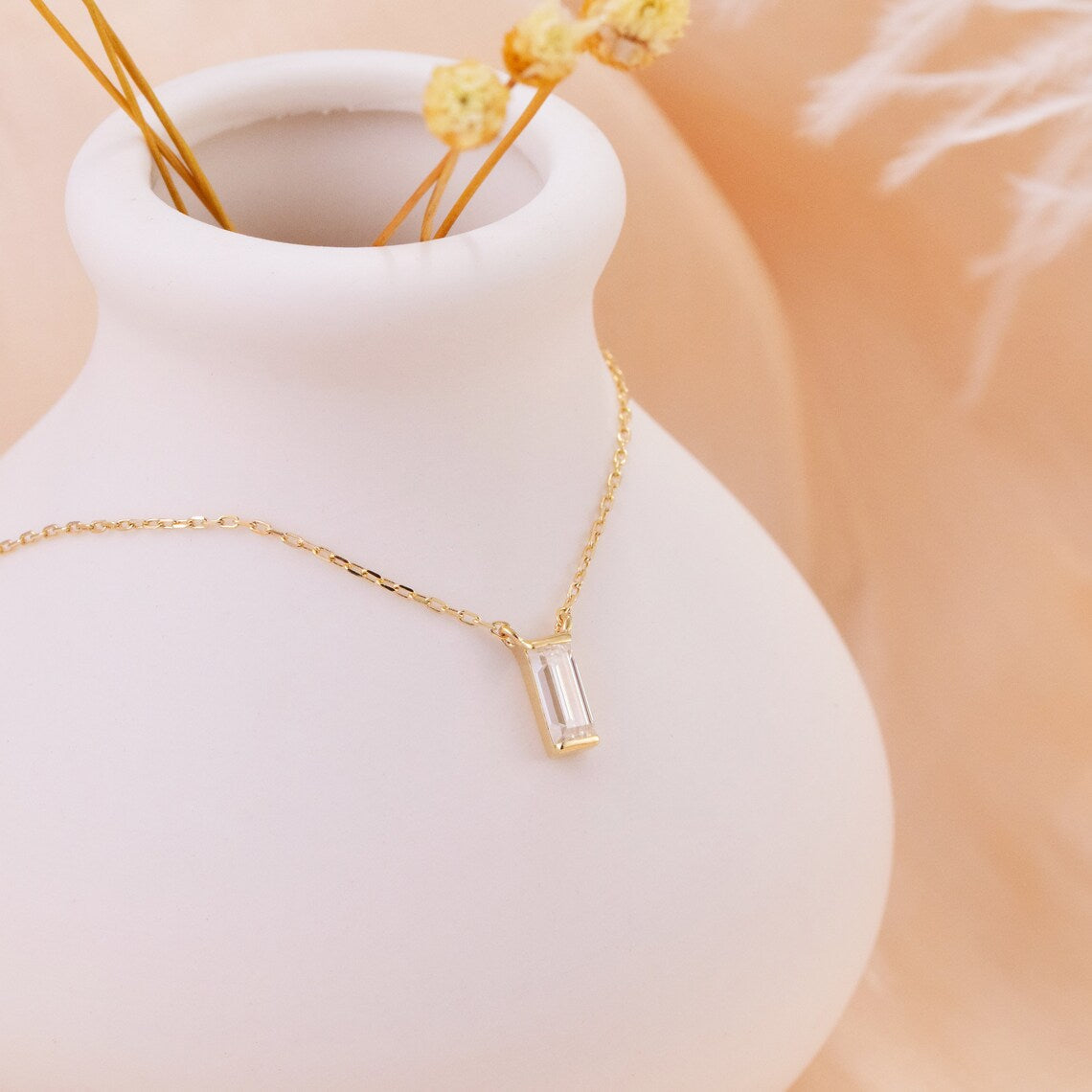 0.10 tcw baguette moissanite diamond solitaire necklace