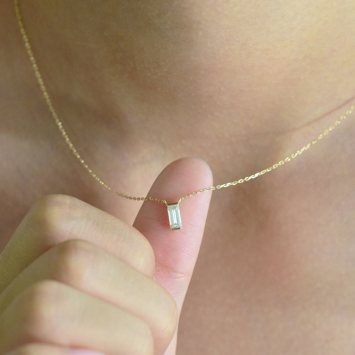 0.10 tcw baguette moissanite diamond solitaire necklace