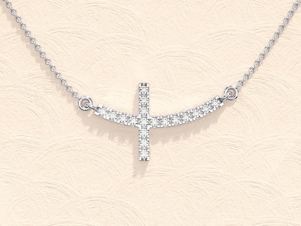 0.27 TCW Round Moissanite Diamond Sideways Cross Necklace
