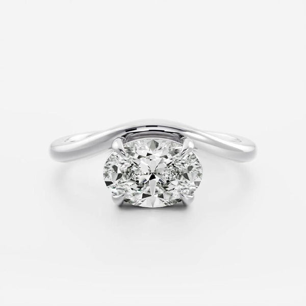 1.50CT-2.50CT East West Oval Cut Moissanite Curved Design Engagement Ring
