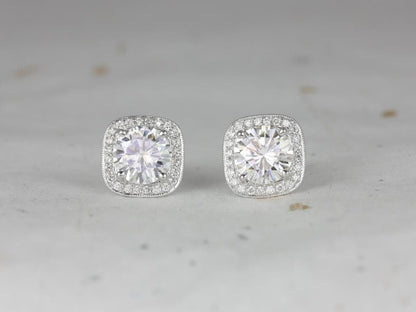 4ct Moissanite Diamonds Cushion Halo Stud Earrings