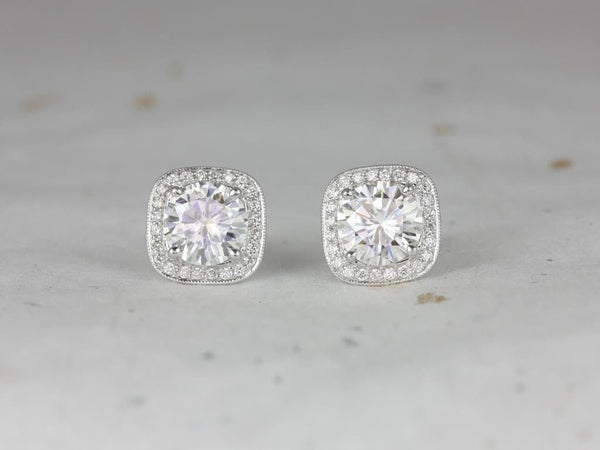 4ct Moissanite Diamonds Cushion Halo Stud Earrings