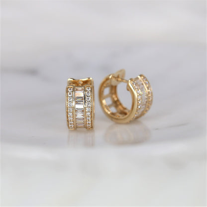 Diamond Baguette Hoop Huggies Earrings