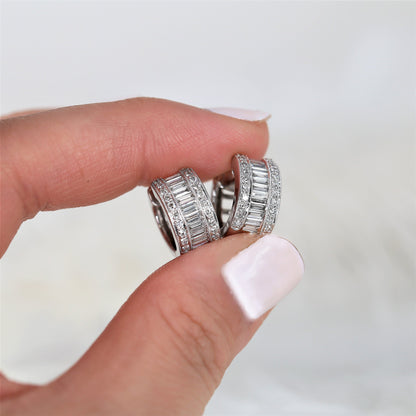 Diamond Baguette Hoop Huggies Earrings