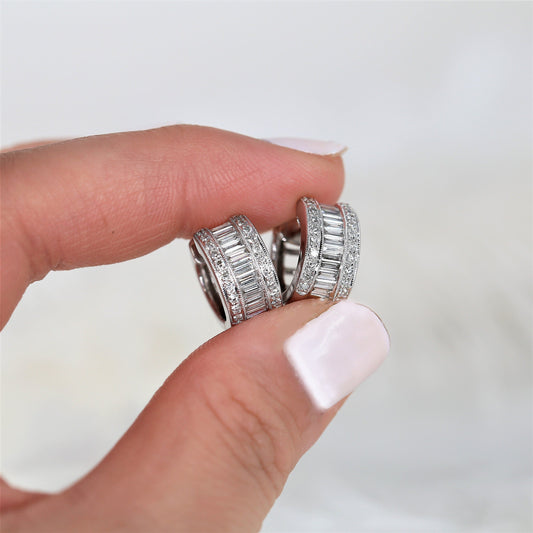 Diamond Baguette Hoop Huggies Earrings