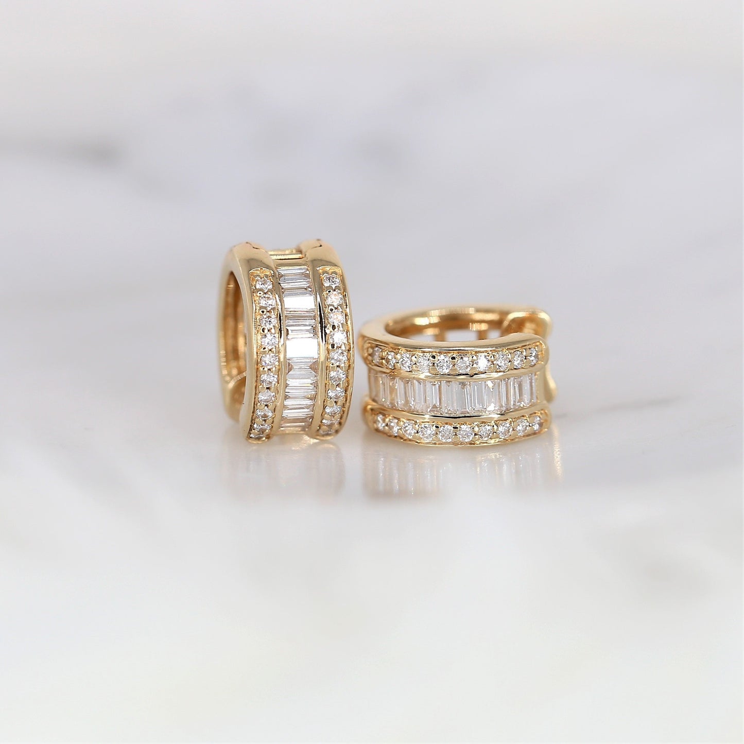 diamond baguette hoop huggies earrings