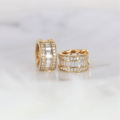 Diamond Baguette Hoop Huggies Earrings