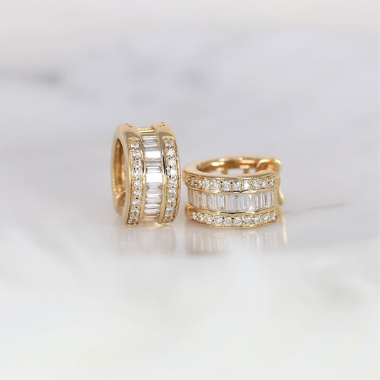 Diamond Baguette Hoop Huggies Earrings