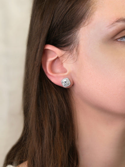 4ct Moissanite Diamonds Cushion Halo Stud Earrings