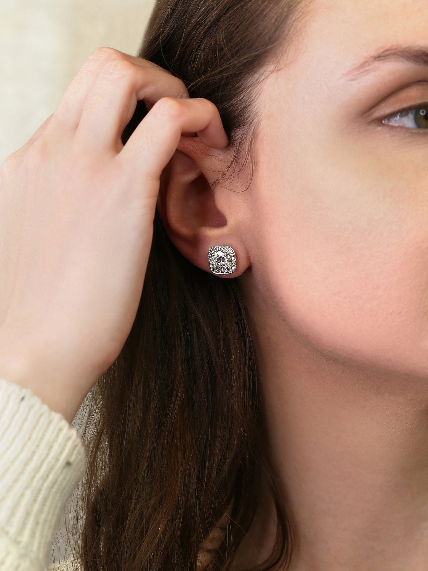 4ct moissanite diamonds cushion halo stud earrings