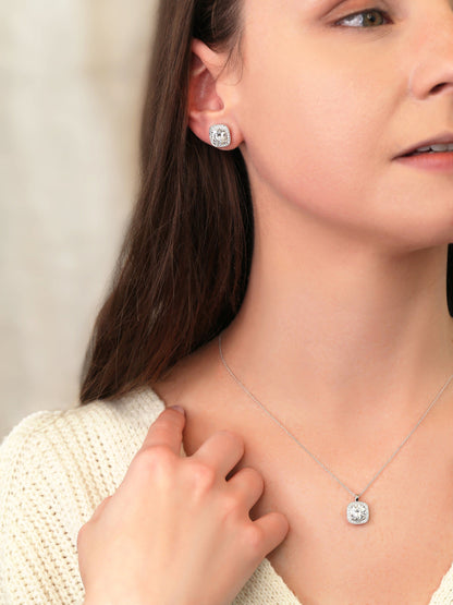 4ct Moissanite Diamonds Cushion Halo Stud Earrings