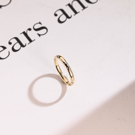 0.01CT Star Engraved Round Cut CVD EF/VVS Diamond Wedding Band For Women