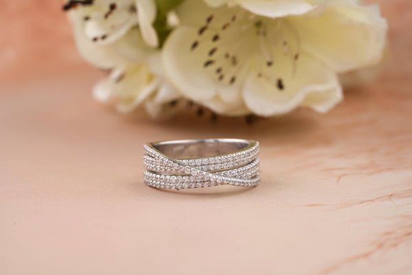 0.70CT Criss Cross Round Cut CVD EF/VVS Diamond Wedding Band For Women