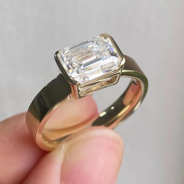 2.0CT East West Emerald Cut Moissanite Thick Band Engagement Ring