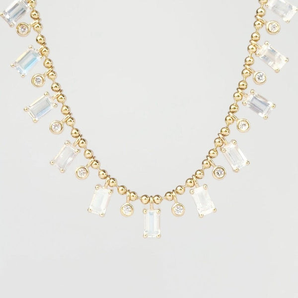 Moonstone and Diamond Drip Necklace