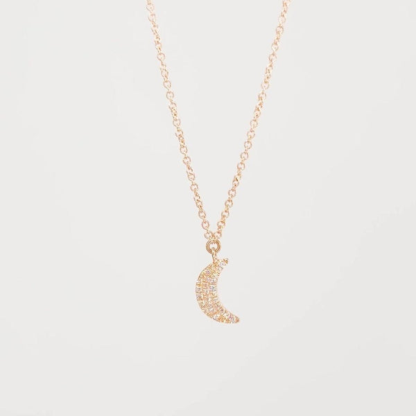 Pavé Diamond Moon Necklace Rose Gold