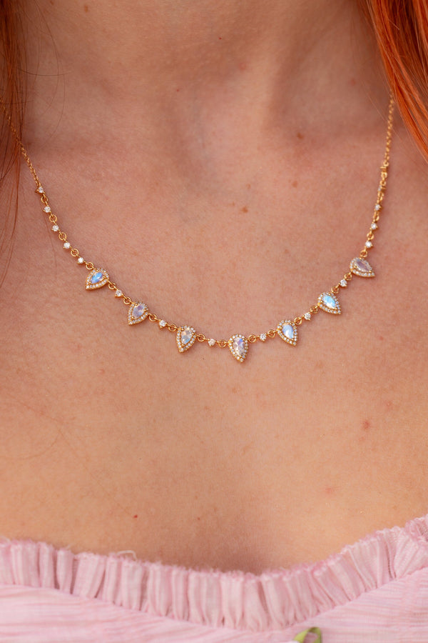 Pear Moonstone Diamond Drip Necklace