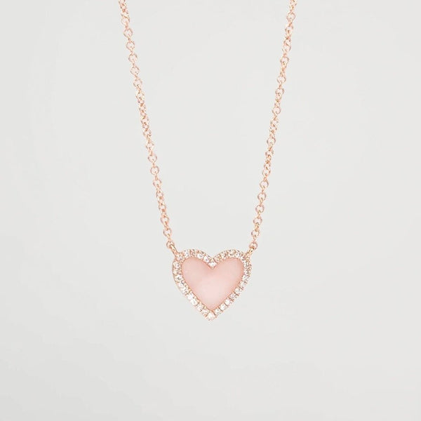 Pink Opal Heart Necklace Rose Gold