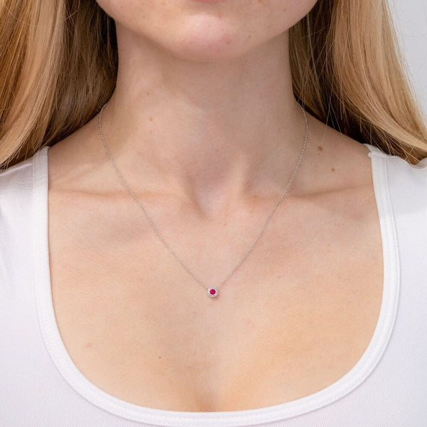 Mini Ruby Diamond Halo Necklace