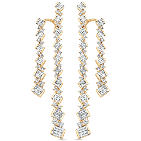 4.63 TCW Round & Baguette Moissanite Diamond Long Drop Earrings