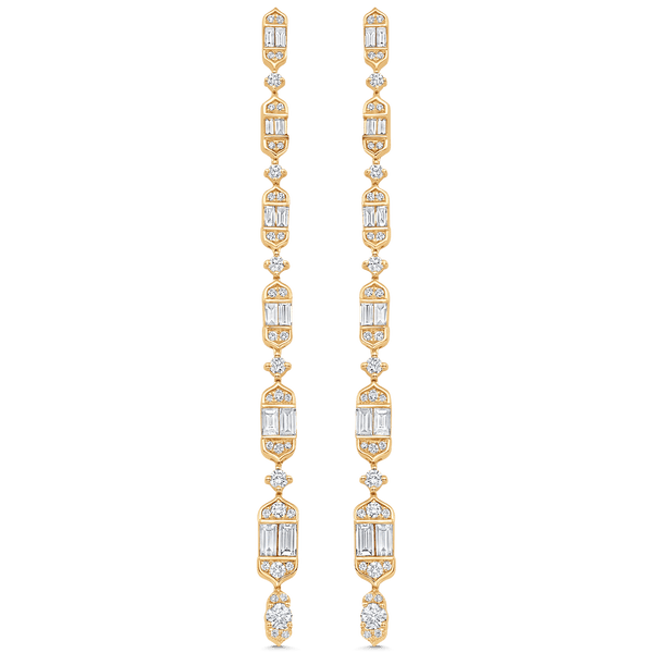 2.20 TCW Round & Baguette Moissanite Diamond Long Drop Earrings